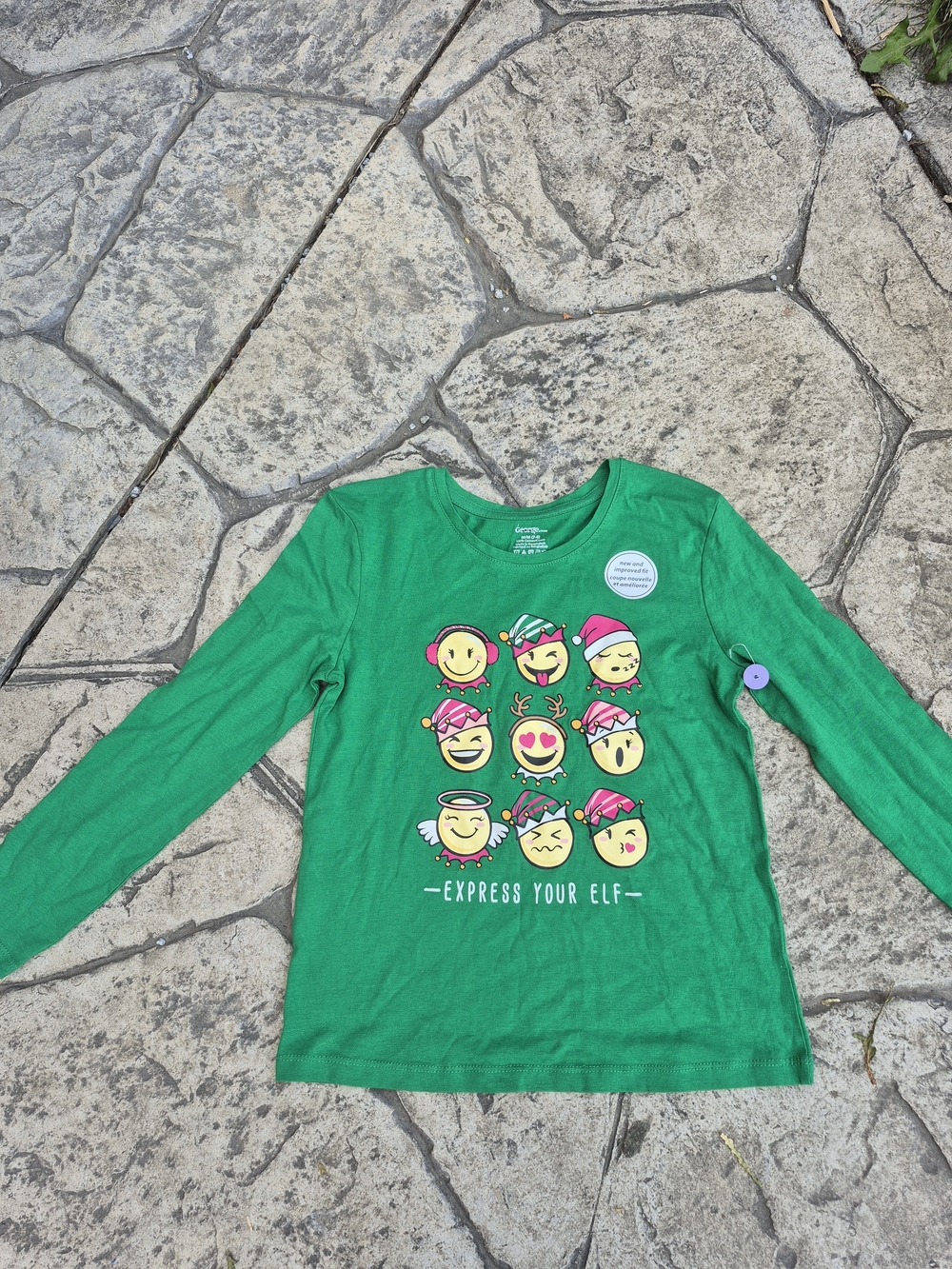 Green 'Express Your Elf' Long Sleeve Kids Top - Holiday Emoji Print George 7-8 M